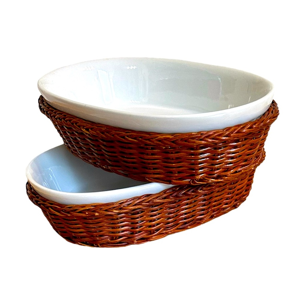 Alco, ceramic & wicker ovenware , charcuterie board serving dishes, set of 2